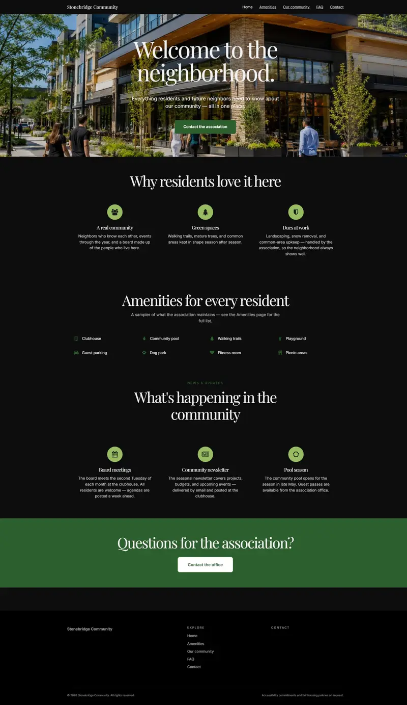 A community website in the Bold Editorial theme