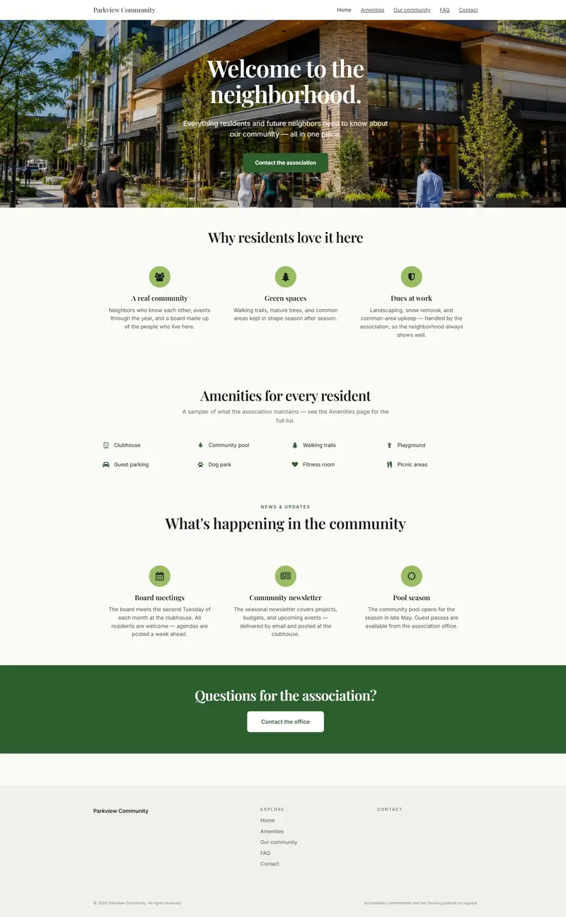 A community website in the Classic Modern theme