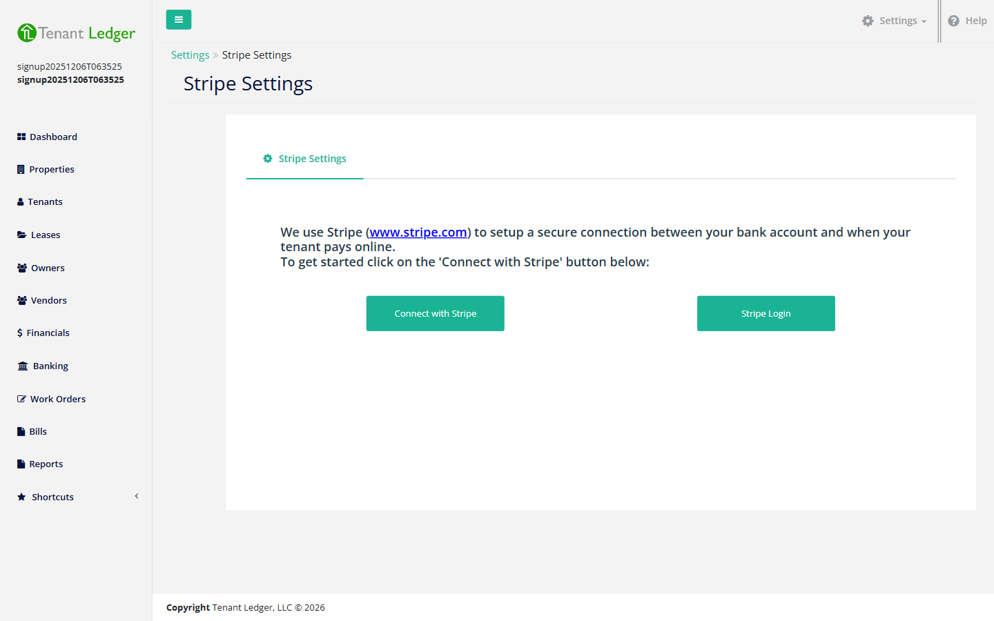 Stripe Settings page with the Connect with Stripe button